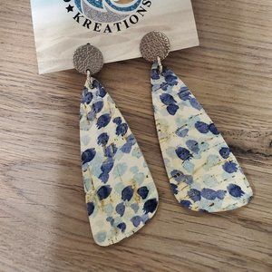 Blue patterned leather earrings
